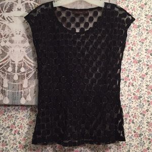 EUC Black polka dot mesh top by The Limited